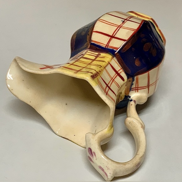 19th Century Gaudy Welsh Unrecorded Pattern Plaid Check Jug Handled Pitcher - Picture 9 of 16